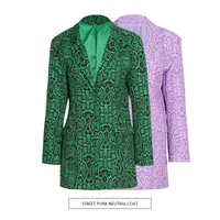 Fashionable Retro Printed Long Sleeve Loose Fit Ladies' Suit Jacket Polyester Blend Medium Length Cotton Polyester Fabric main image 1