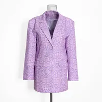 Fashionable Retro Printed Long Sleeve Loose Fit Ladies' Suit Jacket Polyester Blend Medium Length Cotton Polyester Fabric main image 2