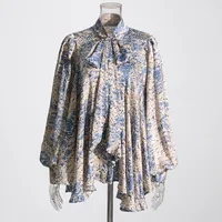 Elegant French Style Long Sleeve Women's Shirt Bow Tie Loose Fit Urban Fashion Commute Shirt Plant Floral Pattern Polyester Lyocell main image 3