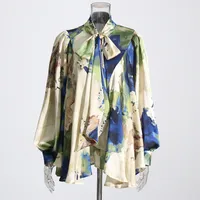 Elegant French Style Long Sleeve Women's Shirt Bow Tie Loose Fit Urban Fashion Commute Shirt Plant Floral Pattern Polyester Lyocell main image 4