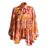 Elegant French Style Long Sleeve Women's Shirt Bow Tie Loose Fit Urban Fashion Commute Shirt Plant Floral Pattern Polyester Lyocell main image 5