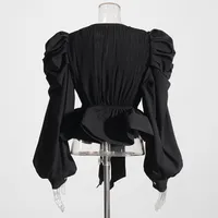 Elegant Long Sleeve Chiffon Shirt With Belt Slim Fit Deep V Neck Bubble Sleeve New Fashion 2025 Ladies Business Casual Top main image 3
