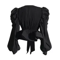 Elegant Long Sleeve Chiffon Shirt With Belt Slim Fit Deep V Neck Bubble Sleeve New Fashion 2025 Ladies Business Casual Top main image 4
