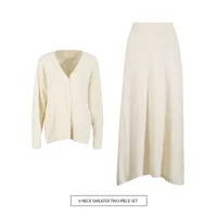 Fashionable Casual Knitted Set Women's V-neck Open Cardigan Plus Gentle Solid Color Mini Skirt Two-piece Trendy Cotton Polyester Clothing main image 1