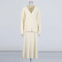 Fashionable Casual Knitted Set Women's V-neck Open Cardigan Plus Gentle Solid Color Mini Skirt Two-piece Trendy Cotton Polyester Clothing main image 2