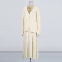 Fashionable Casual Knitted Set Women's V-neck Open Cardigan Plus Gentle Solid Color Mini Skirt Two-piece Trendy Cotton Polyester Clothing main image 3