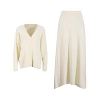 Fashionable Casual Knitted Set Women's V-neck Open Cardigan Plus Gentle Solid Color Mini Skirt Two-piece Trendy Cotton Polyester Clothing main image 5
