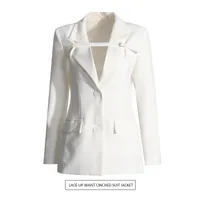 Slim Fit Solid Color Suit Coat Women New Style Casual Long Sleeve Button Design Belt Design Splicing Coat main image 1