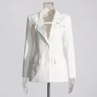 Slim Fit Solid Color Suit Coat Women New Style Casual Long Sleeve Button Design Belt Design Splicing Coat main image 2