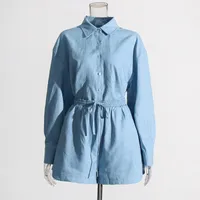 Fashionable Minimalist Ladies Casual Shirt And Shorts Set High Waist Shorts Two Piece Set Pure Color Collar Button Detail main image 4