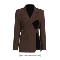 Elegant British Style Women's Business Casual Jacket Set Hollow Out Asymmetric Design High Waist Construction Luxury Feel main image 1