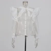 Elegant Auji Shalei Si Shirt Women's Fashion Design Sleeve Length Stand Collar Puff Sleeve Retro Style Solid Color Single Button main image 3