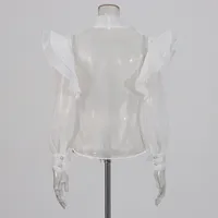 Elegant Auji Shalei Si Shirt Women's Fashion Design Sleeve Length Stand Collar Puff Sleeve Retro Style Solid Color Single Button main image 4