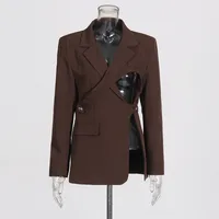Elegant British Style Women's Business Casual Jacket Set Hollow Out Asymmetric Design High Waist Construction Luxury Feel sku image 4