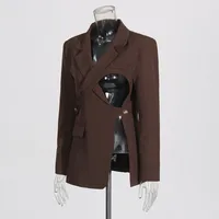 Elegant British Style Women's Business Casual Jacket Set Hollow Out Asymmetric Design High Waist Construction Luxury Feel main image 3