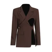 Elegant British Style Women's Business Casual Jacket Set Hollow Out Asymmetric Design High Waist Construction Luxury Feel main image 4