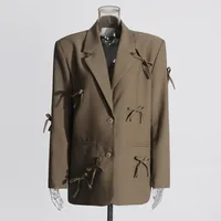 Casual Commute Style Women's Suit Jacket Butterfly Knot Design Splice Cotton Polyester Long Sleeve Loose Fit Suit Jacket main image 2
