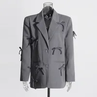 Casual Commute Style Women's Suit Jacket Butterfly Knot Design Splice Cotton Polyester Long Sleeve Loose Fit Suit Jacket main image 3