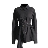Elegant Casual Women's Shirt Summer New Style Belted Drapey Open Cardigan Solid Color Versatile Fashion Business Commute Style Slim Fit Midi Length main image 5