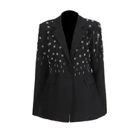 Elegant Pure Color Women's Suit Jacket Tassel Design Custom Fashion Summer New Cotton Polyester Blend Long Sleeve Regular Fit main image 5