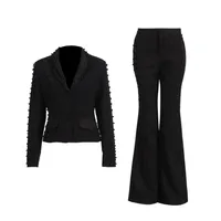 Elegant High Waist Wide Leg Fashion Set Casual Cotton Polyester Blend Long Sleeve Women's Outfit French Style Leisure Ensemble main image 2