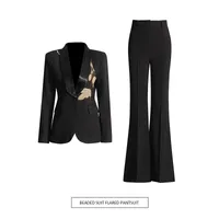 Elegant Commute City Style Slim Fit Straight Leg High Waist Diamond Embellished Fashionable Casual Set Women's Long Sleeve main image 1