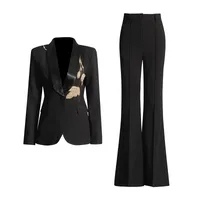 Elegant Commute City Style Slim Fit Straight Leg High Waist Diamond Embellished Fashionable Casual Set Women's Long Sleeve main image 5