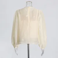 Elegant Round Neck Lantern Sleeve Shirt Women's Fashion Design Floral Stitching Diamond Decorative Shirt Vintage Art Style main image 4