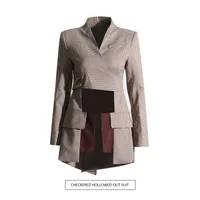 Elegant Slim-Fit Bow Vest Women's Fashion Stitching Suit Jacket V-neck Long Sleeve Commuter Style main image 1