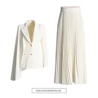 Elegant Commute Fashion Show Outfit Two-Piece Set Summer New Irregular Cut Skirt Long Sleeve Pure Color Casual Suit For Women main image 1