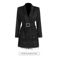 Elegant Short Slim Fit Dress With Heavy Bead And Feather Design Ladies' Suit Jacket Cotton Polyester Long Sleeve Dress main image 1