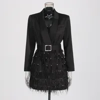 Elegant Short Slim Fit Dress With Heavy Bead And Feather Design Ladies' Suit Jacket Cotton Polyester Long Sleeve Dress main image 2