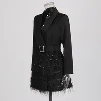 Elegant Short Slim Fit Dress With Heavy Bead And Feather Design Ladies' Suit Jacket Cotton Polyester Long Sleeve Dress main image 3