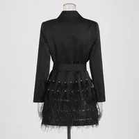 Elegant Short Slim Fit Dress With Heavy Bead And Feather Design Ladies' Suit Jacket Cotton Polyester Long Sleeve Dress main image 4