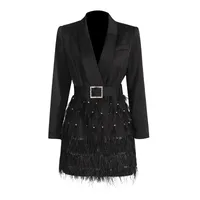 Elegant Short Slim Fit Dress With Heavy Bead And Feather Design Ladies' Suit Jacket Cotton Polyester Long Sleeve Dress main image 5