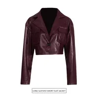 Ladies Short PU Leather Jacket Motorcycle Style Belt Design Summer New Large Collar Splicing Fashion Outerwear Long Sleeve main image 1