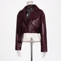 Ladies Short PU Leather Jacket Motorcycle Style Belt Design Summer New Large Collar Splicing Fashion Outerwear Long Sleeve main image 3