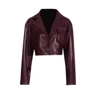 Ladies Short PU Leather Jacket Motorcycle Style Belt Design Summer New Large Collar Splicing Fashion Outerwear Long Sleeve main image 5