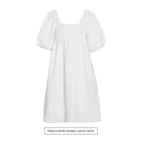 Sweet Style High Waist Puff Sleeve Square Collar Pleated Mini Dress Women's Fashion Design Spring And Summer New main image 2