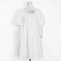 Sweet Style High Waist Puff Sleeve Square Collar Pleated Mini Dress Women's Fashion Design Spring And Summer New main image 3
