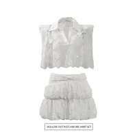 Fashionable Sexy Pure Desire Style Set New 2025 Lace Hollow Out Short Top High Waist Mini Skirt Women Casual Fashion Set main image 1