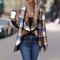 Elegant Fashion Plaid Colorblock Coat Autumn And Winter Long Sleeve Anklet Dress Elegant Style Commuter High Quality Polyester main image 2