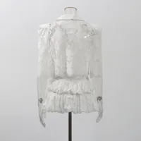 Fashionable Sexy Pure Desire Style Set New 2025 Lace Hollow Out Short Top High Waist Mini Skirt Women Casual Fashion Set main image 3
