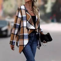 Elegant Fashion Plaid Colorblock Coat Autumn And Winter Long Sleeve Anklet Dress Elegant Style Commuter High Quality Polyester main image 4