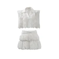 Fashionable Sexy Pure Desire Style Set New 2025 Lace Hollow Out Short Top High Waist Mini Skirt Women Casual Fashion Set main image 5