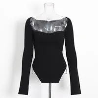 Slim Fit Long Sleeve Knitted Top V Neck Solid Color Early Autumn Fashionable Ladies' No Shoulder Sexy Commuting Style sku image 8