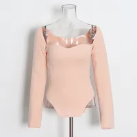Slim Fit Long Sleeve Knitted Top V Neck Solid Color Early Autumn Fashionable Ladies' No Shoulder Sexy Commuting Style sku image 14