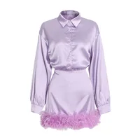Elegant Satin Wrap Bodycon Dress Women's High Waist Long Sleeve Turn-down Collar Slimming Dress Stylish Pure Color Summer Fashion main image 5