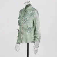 Retro Style Stand Collar Long Sleeve Women's Chiffon Shirt Floral Decoration Elegant 3D Flower Art Fashion Top main image 3