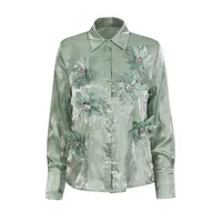 Retro Style Stand Collar Long Sleeve Women's Chiffon Shirt Floral Decoration Elegant 3D Flower Art Fashion Top main image 5